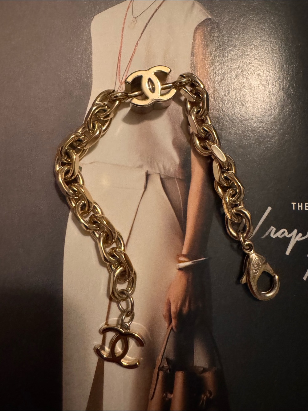 Chanel logo fashion bracelet in light gold tone